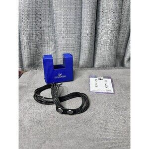 Swarovski Bracelet Double Wrap Black Suede Crystals Mist Earrings Lot